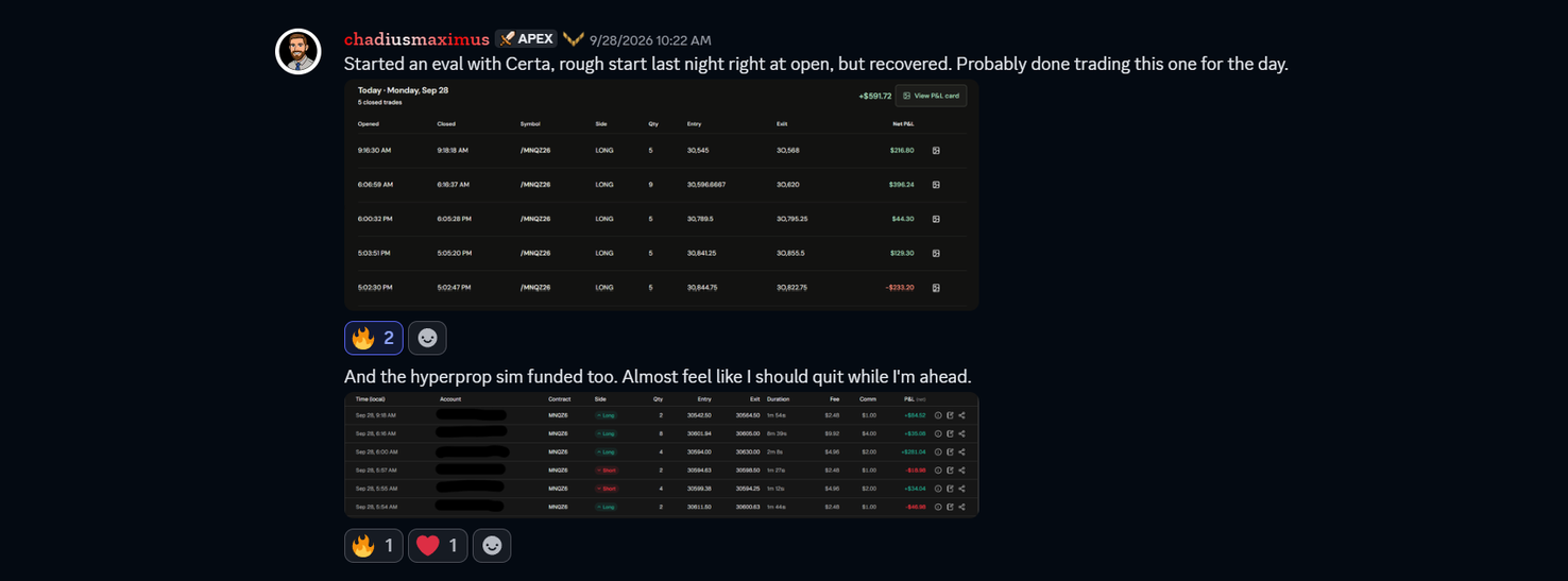 chadiusmaximus — Futures eval + funded sim, Sep 28